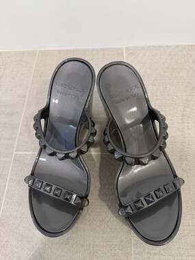 Carmen Sol Tonino Studded Jelly Wedge Sandals in Gunmetal